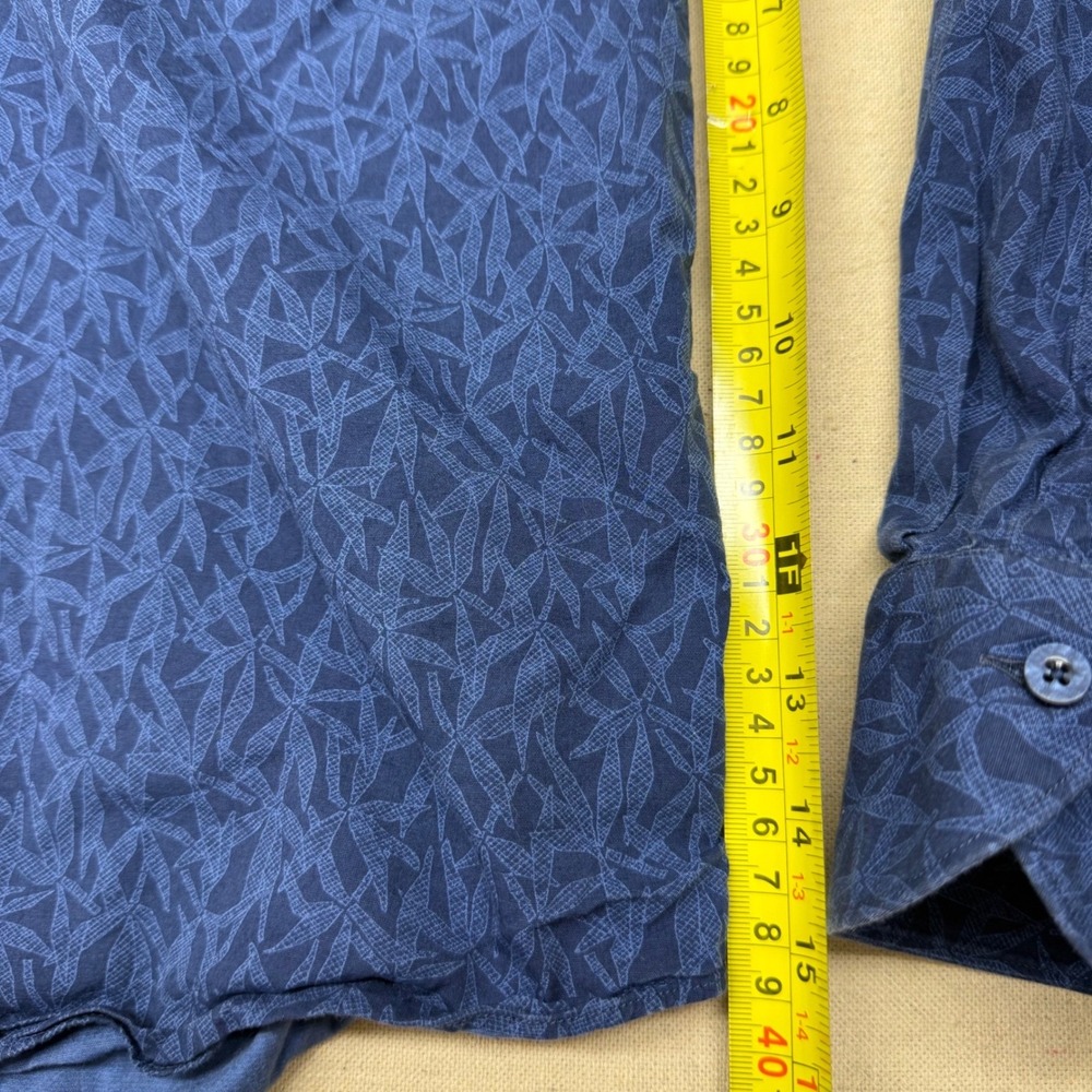 Saks Fifth Avenue Mens Blue Leaf Print Button Down Shirt Long Sleeve Medium - Picture 4 of 9